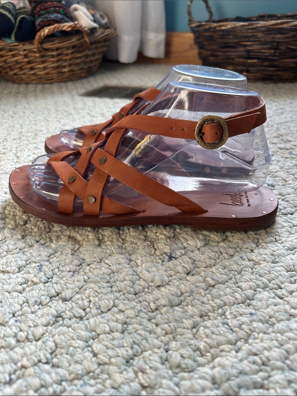 beek Sparrow Tan Strappy Ankle Sandals